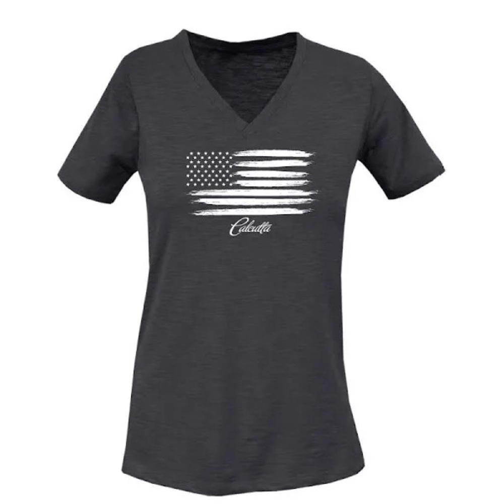 Calcutta Charcoal V-Neck Tee with Flag Design